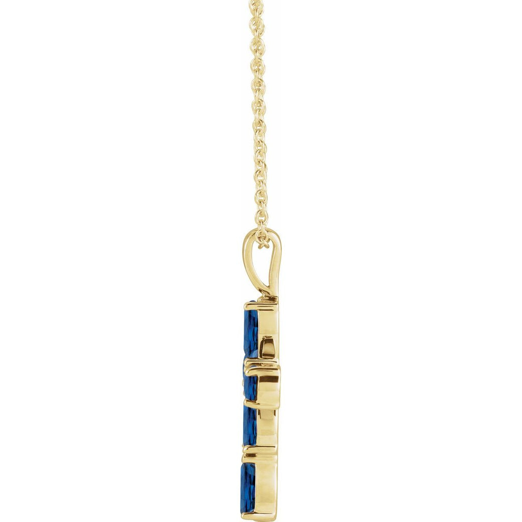 Natural Blue Sapphire Cross Necklace in 14k yellow gold