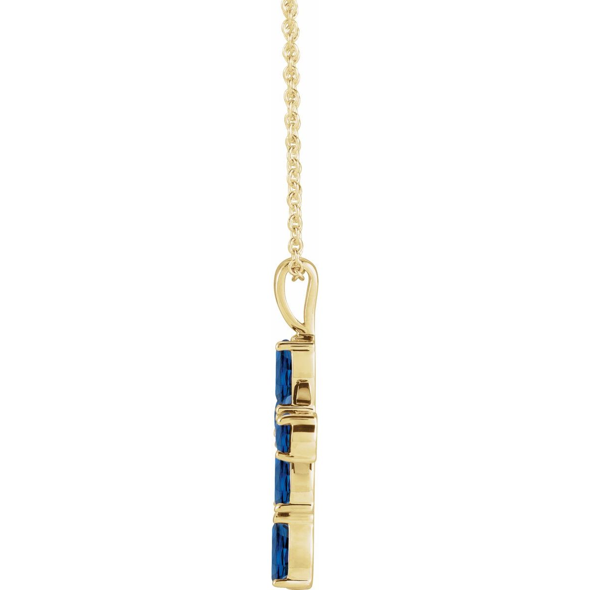 Natural Blue Sapphire Cross Necklace in 14k yellow gold