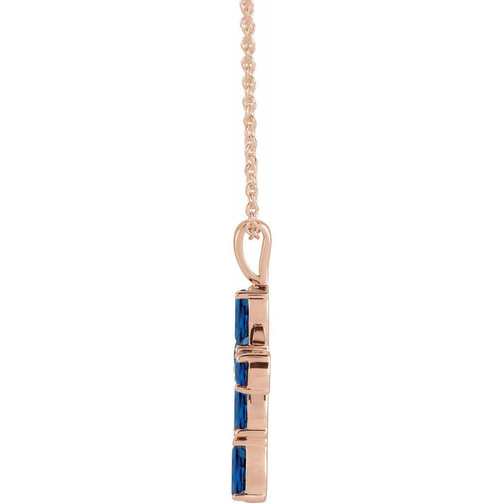 Natural Blue Sapphire Cross Necklace in 14k rose gold