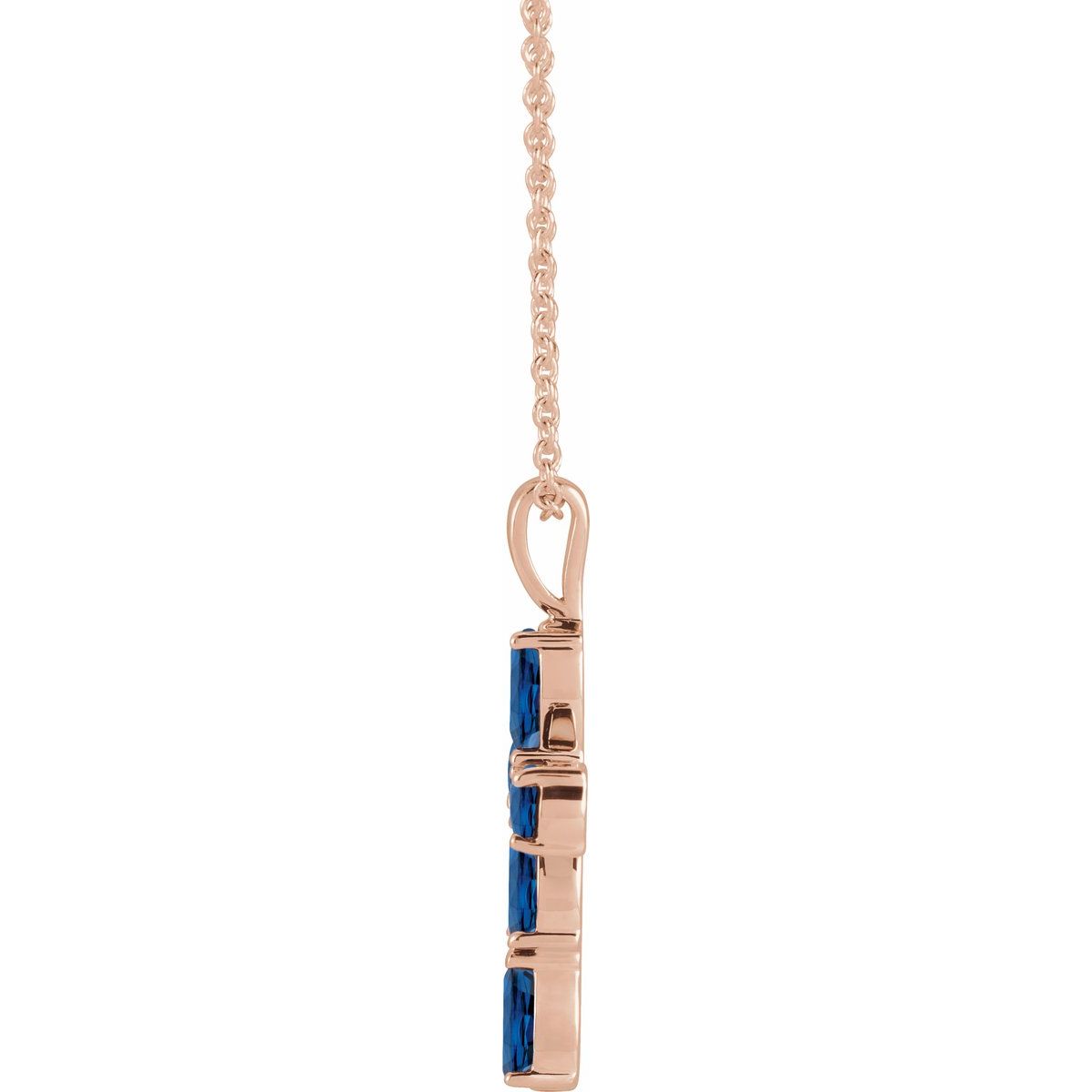 Natural Blue Sapphire Cross Necklace in 14k rose gold