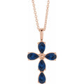 Natural Blue Sapphire Cross Necklace in 14k rose gold