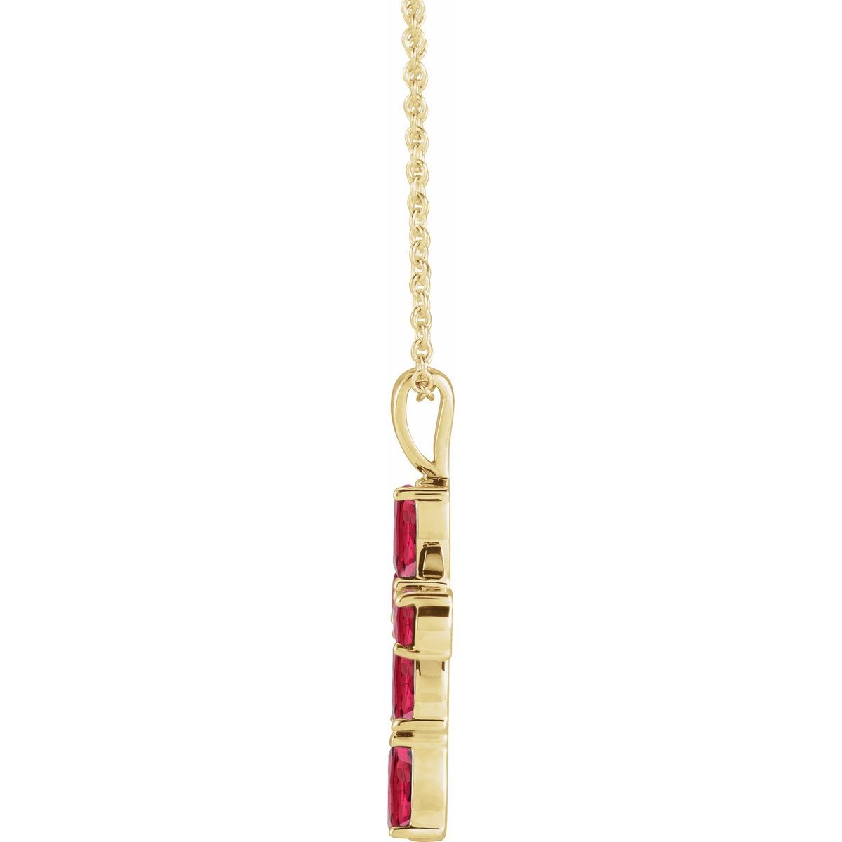 Natural Ruby Cross Necklace in 14k yellow gold