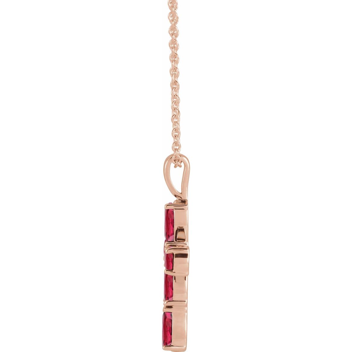 Natural Ruby Cross Necklace in 14k rose gold
