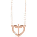 .015 CT Natural Diamond Heart & Cross Necklace in 14k rose gold