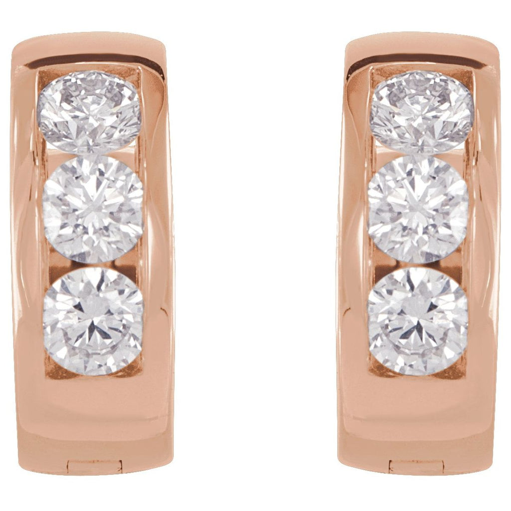 1/3 CTW Natural Diamond 10 mm Hinged Hoop Earrings in 14k rose gold