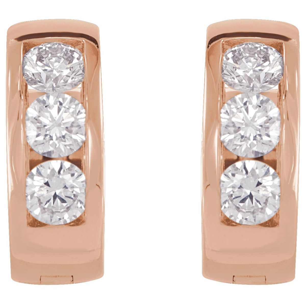 1/3 CTW Natural Diamond 10 mm Hinged Hoop Earrings in 14k rose gold