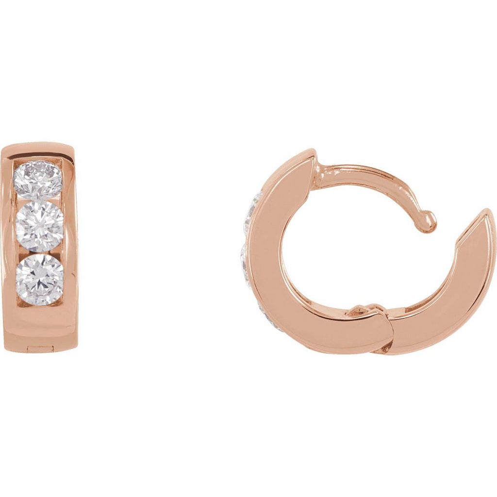 1/3 CTW Natural Diamond 10 mm Hinged Hoop Earrings in 14k rose gold