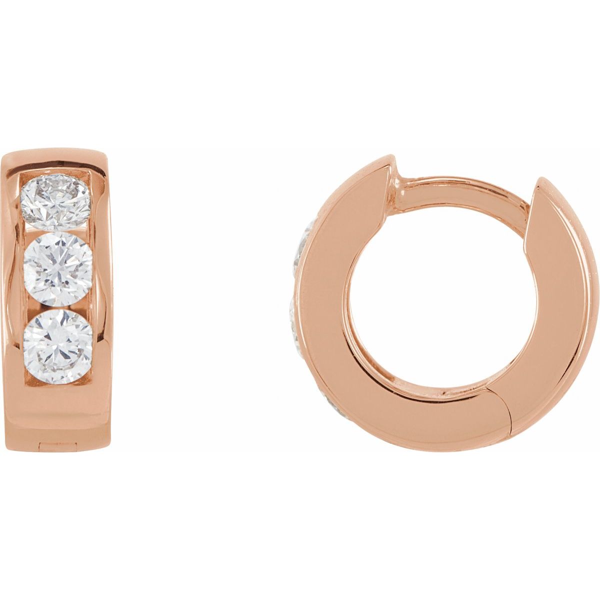 1/3 CTW Natural Diamond 10 mm Hinged Hoop Earrings in 14k rose gold