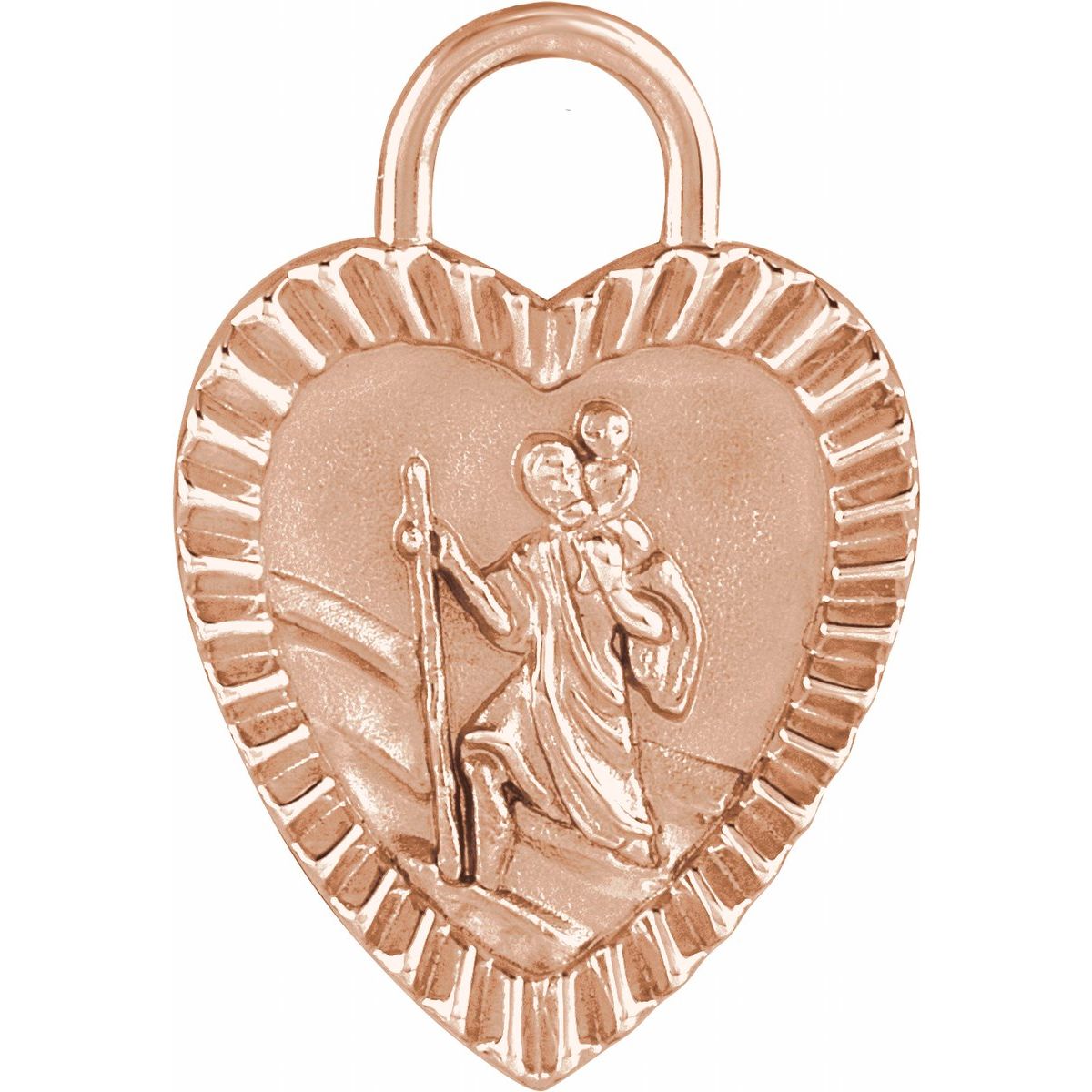 St. Christopher Heart Medal Pendant in 14k rose gold