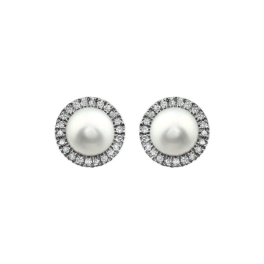 Cultured White Freshwater Pearl & 1/8 CTW Natural Diamond Earrings in 14k white gold