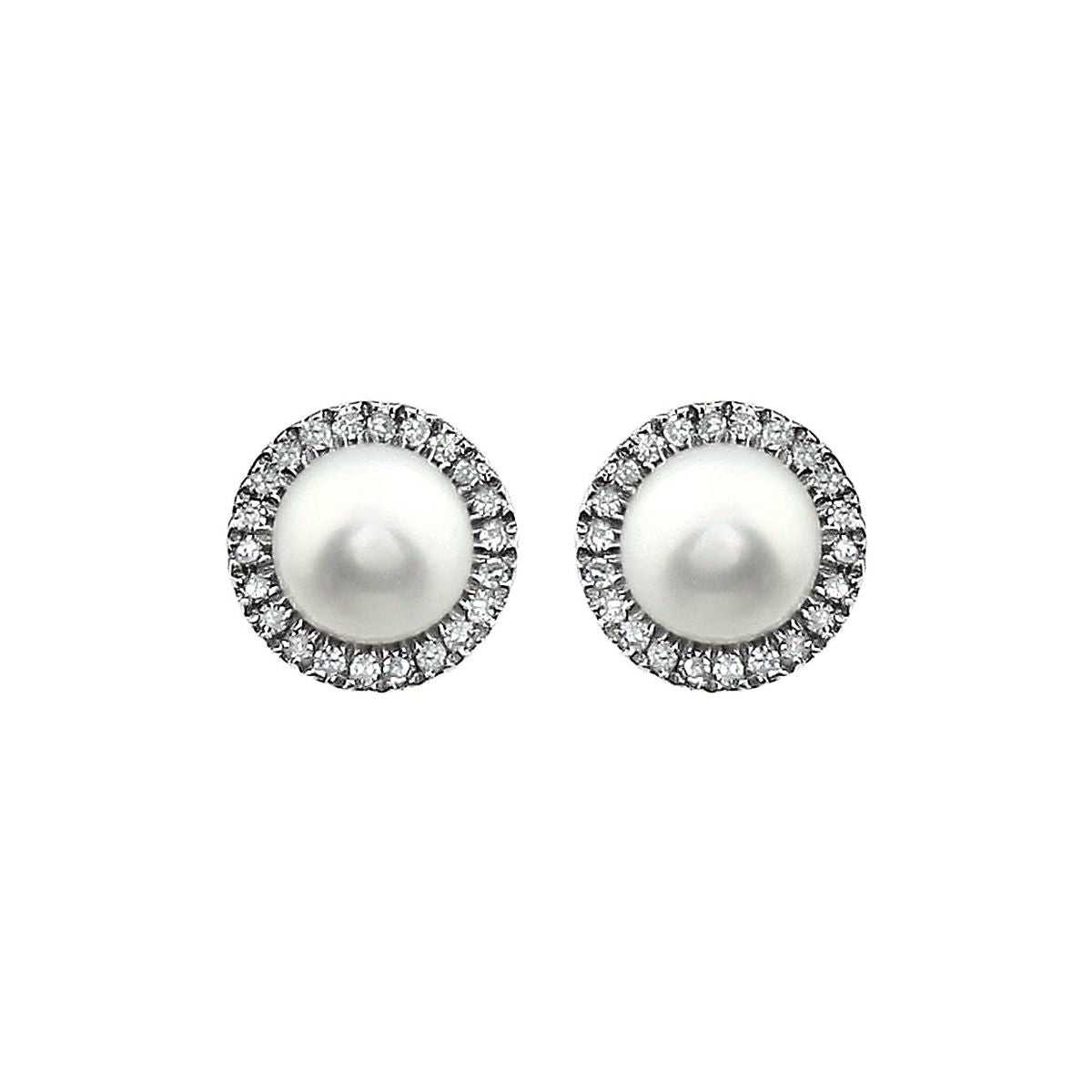 Cultured White Freshwater Pearl & 1/8 CTW Natural Diamond Earrings in 14k white gold