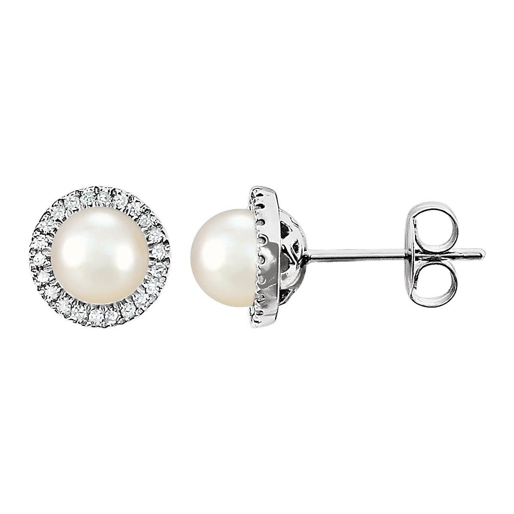 Cultured White Freshwater Pearl & 1/8 CTW Natural Diamond Earrings in 14k white gold
