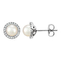 Cultured White Freshwater Pearl & 1/8 CTW Natural Diamond Earrings in 14k white gold