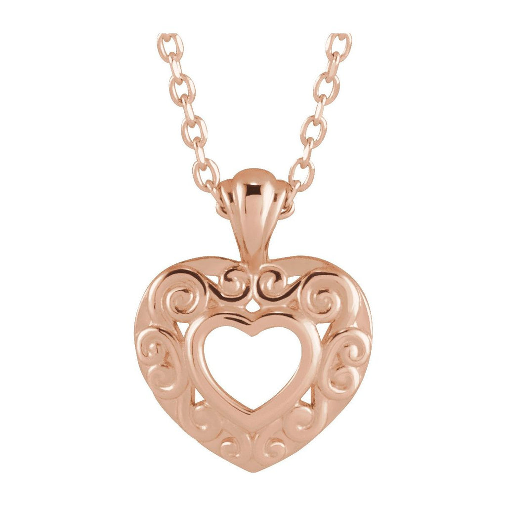 12.9x10.1 mm Pierced Heart Necklace in 14k rose gold