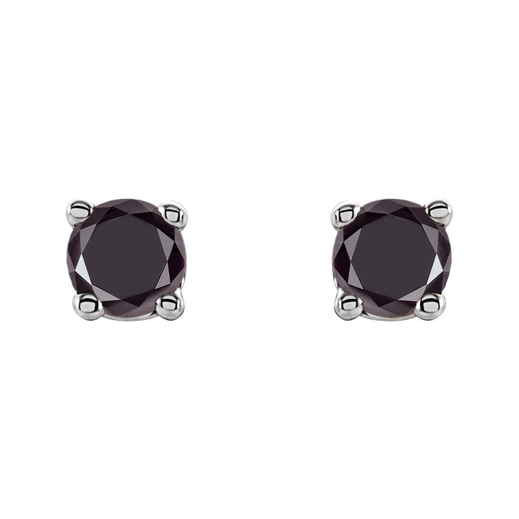 Natural Black Diamond Four-Prong Stud Earrings in 14k white gold