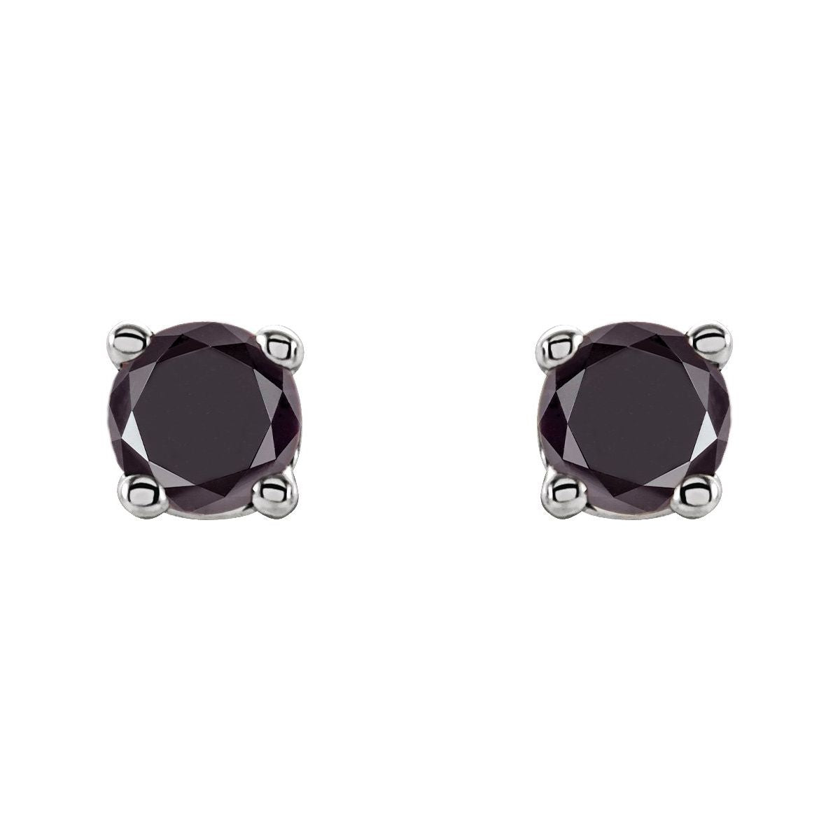Natural Black Diamond Four-Prong Stud Earrings in 14k white gold