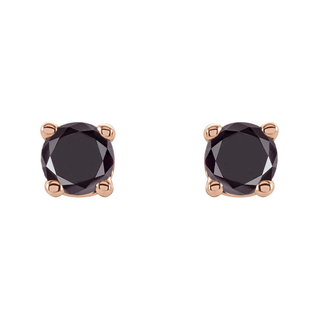 Natural Black Diamond Four-Prong Stud Earrings in 14k rose gold