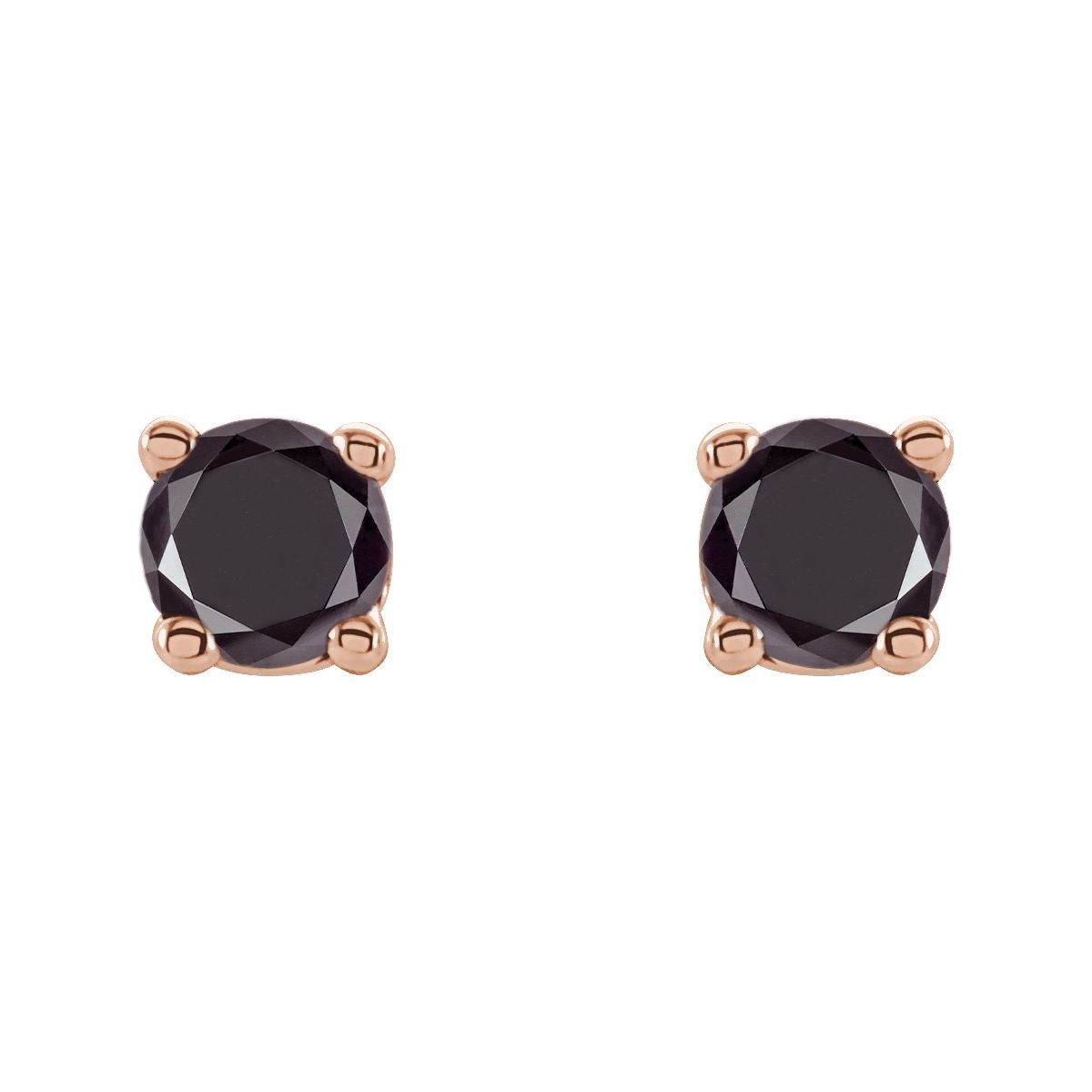 Natural Black Diamond Four-Prong Stud Earrings in 14k rose gold
