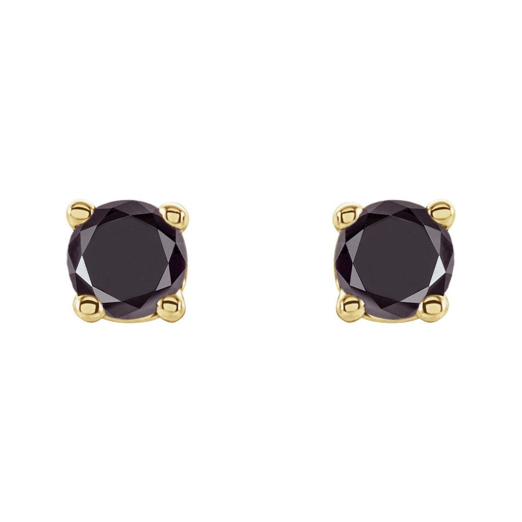 Natural Black Diamond Four-Prong Stud Earrings in 14k yellow gold