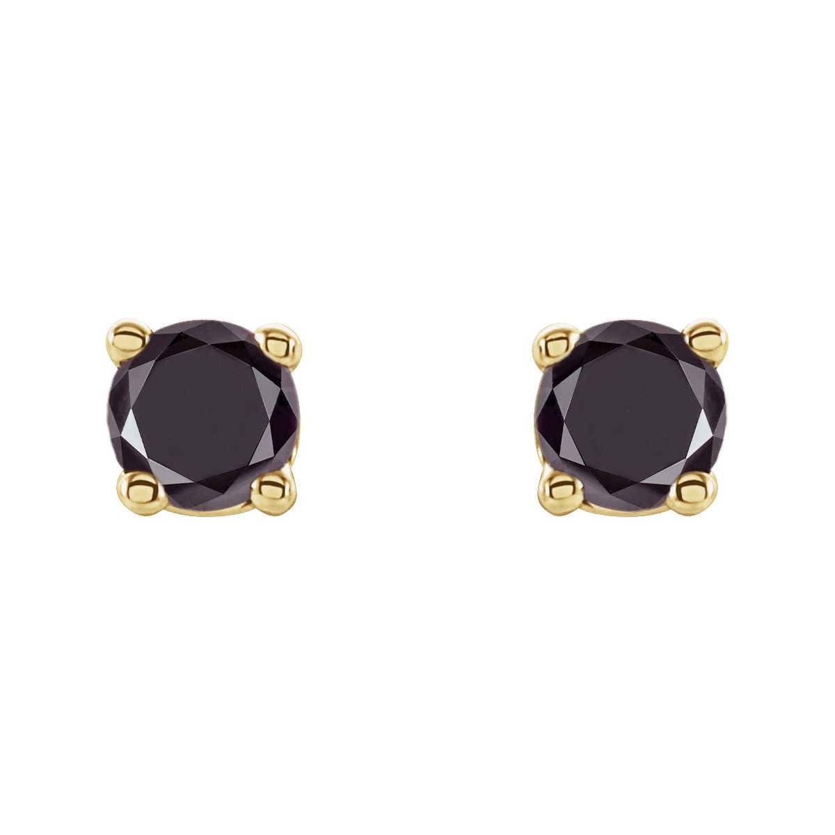 Natural Black Diamond Four-Prong Stud Earrings in 14k yellow gold