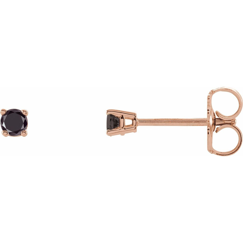 Natural Black Diamond Four-Prong Stud Earrings in 14k rose gold