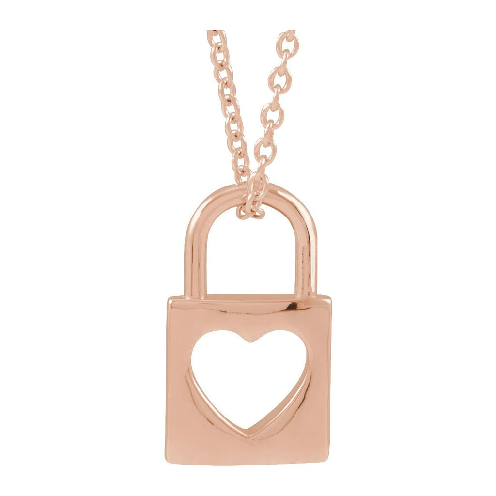 13.6x9 mm Cutout Heart Lock Necklace in 14k rose gold