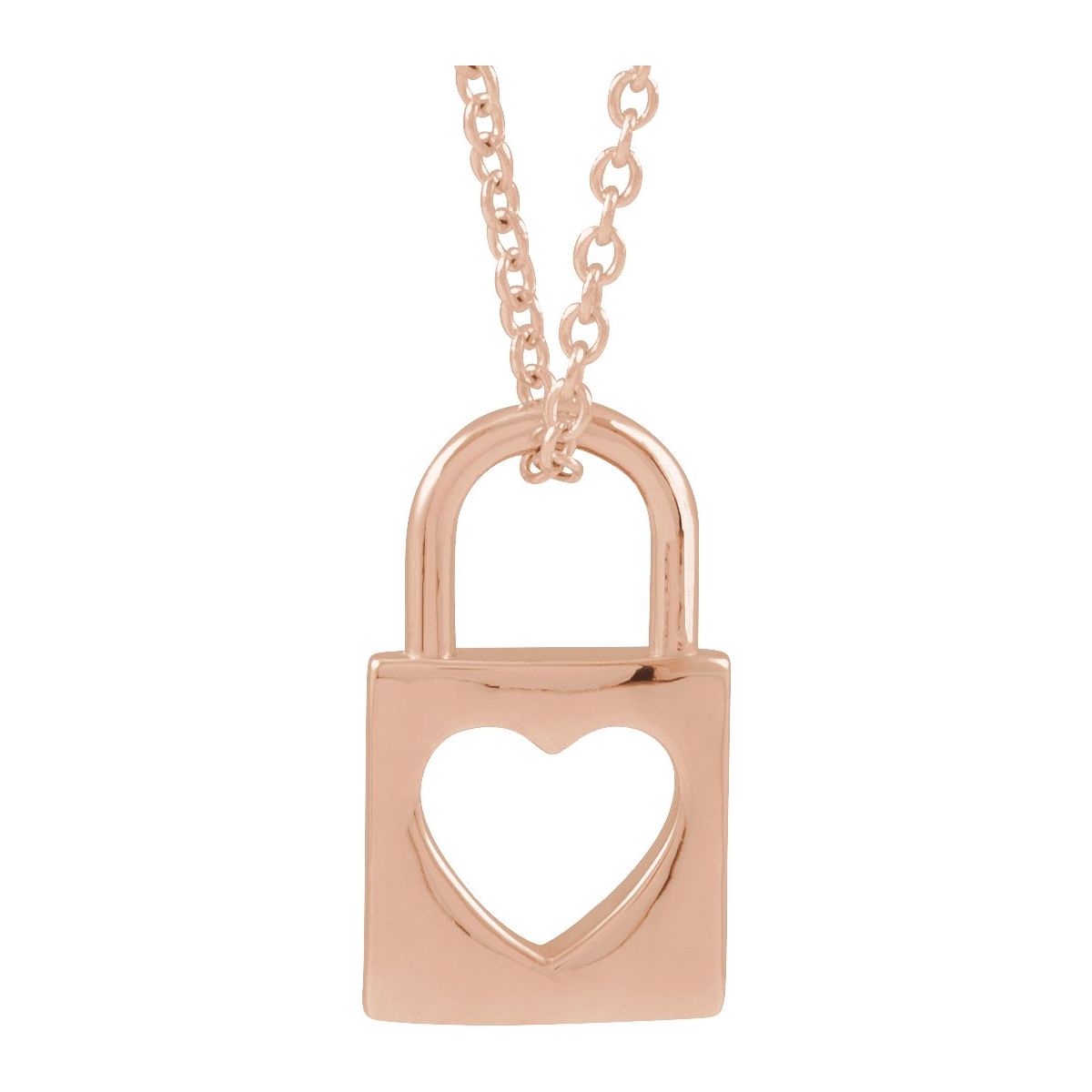 13.6x9 mm Cutout Heart Lock Necklace in 14k rose gold