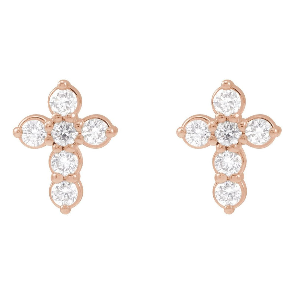 3/4 CTW Natural Diamond Cross Earrings in 14k rose gold