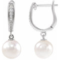 Cultured White Akoya Pearl & .03 CTW Natural Diamond Earrings in 14k white gold