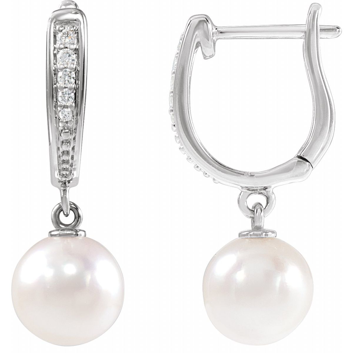 Cultured White Akoya Pearl & .03 CTW Natural Diamond Earrings in 14k white gold