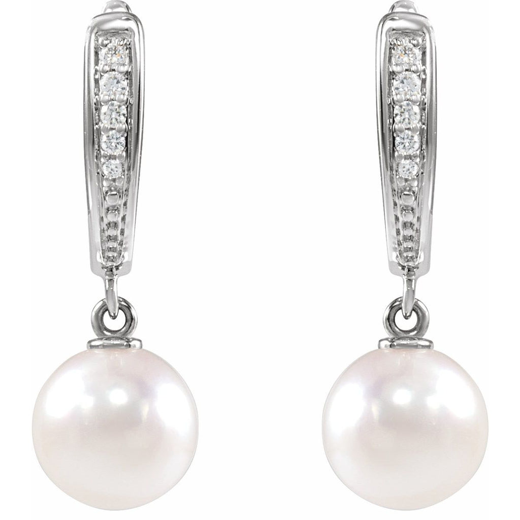 Cultured White Akoya Pearl & .03 CTW Natural Diamond Earrings in 14k white gold