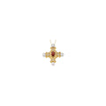 Natural Mozambique Garnet, Cultured White Akoya Pearl & 1/2 CTW Natural Diamond Cross 18" Necklace in 14k yellow gold