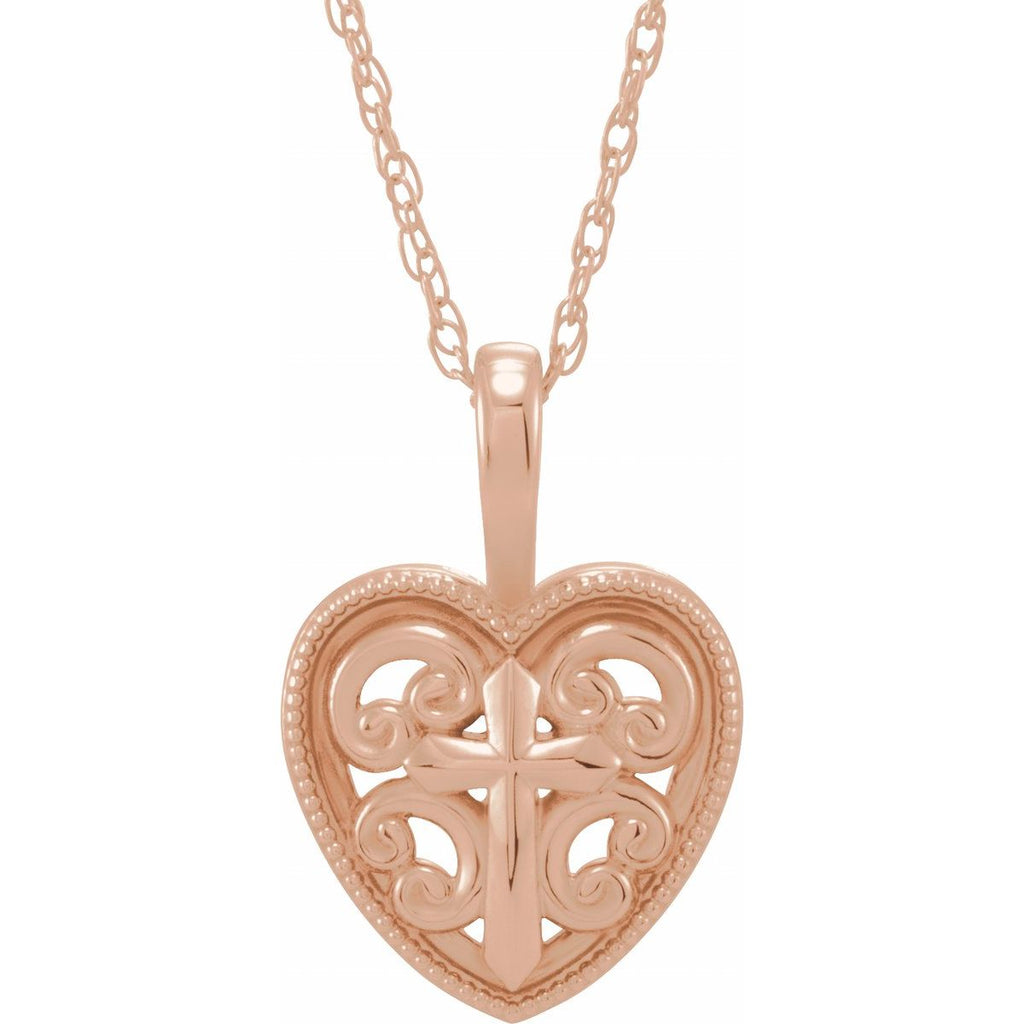 18.7x12.6 mm Cross And Heart Necklace in 14k rose gold