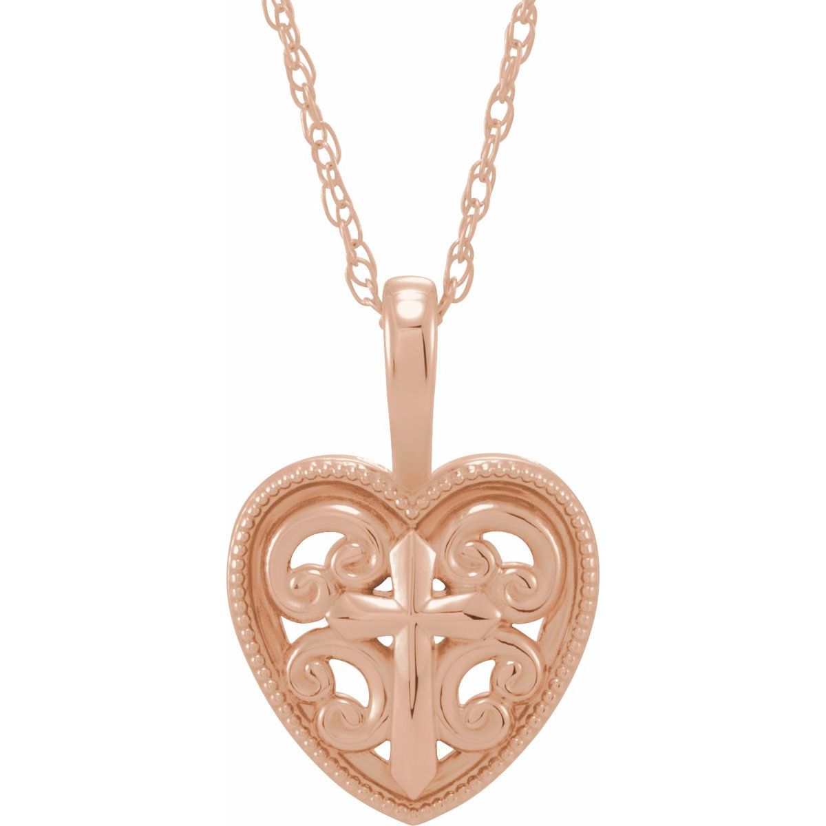 18.7x12.6 mm Cross And Heart Necklace in 14k rose gold