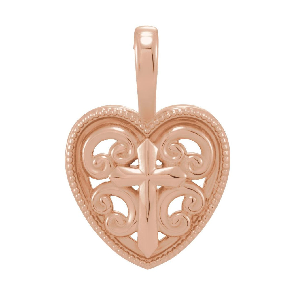 18.7x12.6 mm Cross And Heart Pendant in 14k rose gold