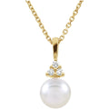 Cultured White Akoya Pearl & .05 CTW Natural Diamond Necklace in 14k yellow gold