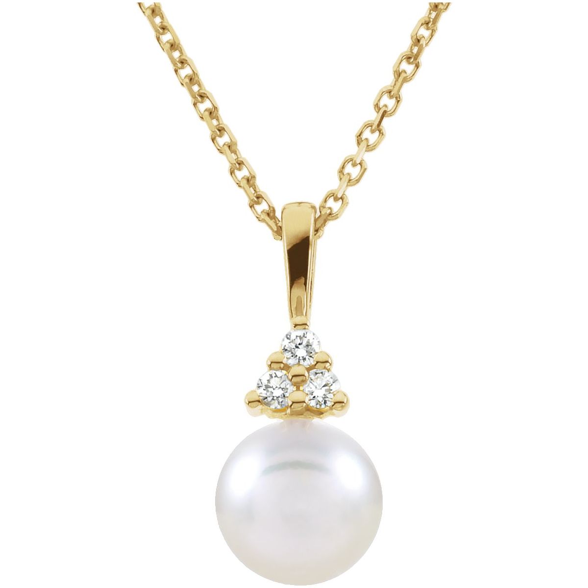 Cultured White Akoya Pearl & .05 CTW Natural Diamond Necklace in 14k yellow gold