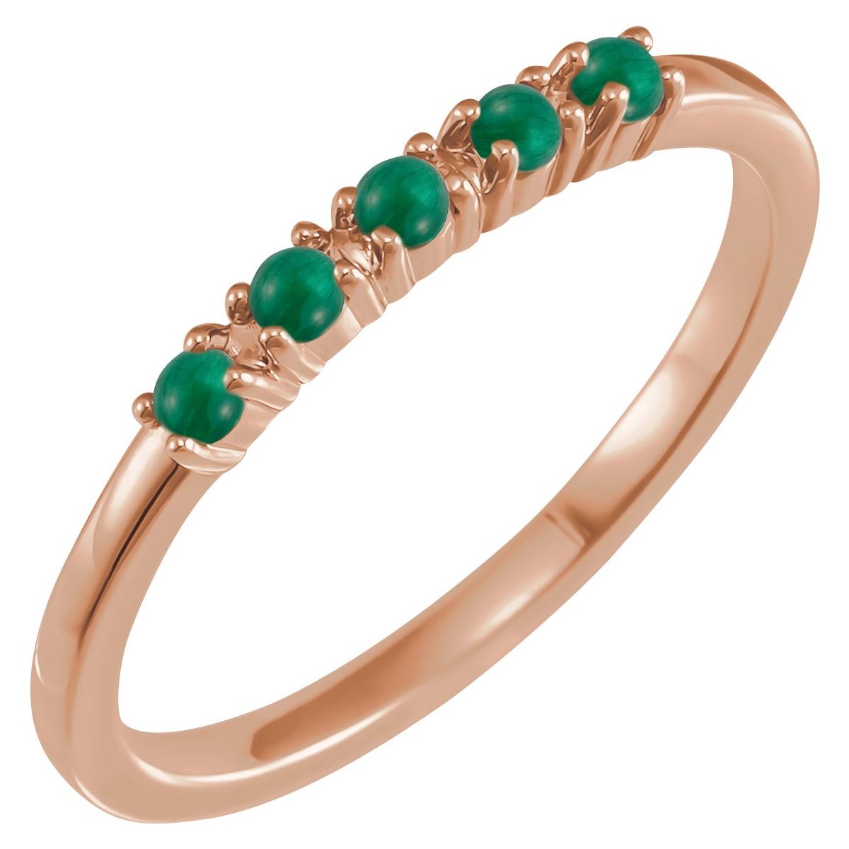 Natural Emerald Cabochon Stackable Ring in 14k rose gold