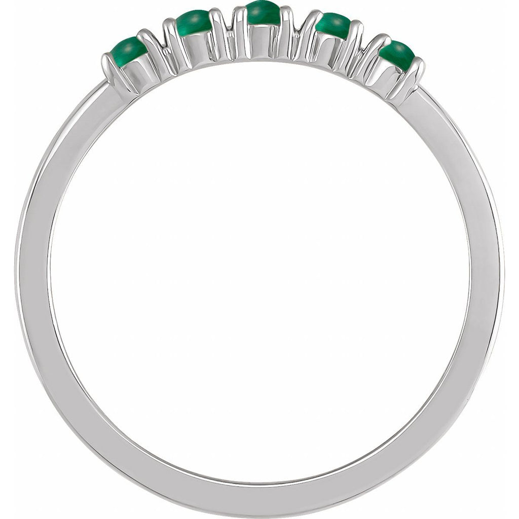Natural Emerald Cabochon Stackable Ring in 14k white gold