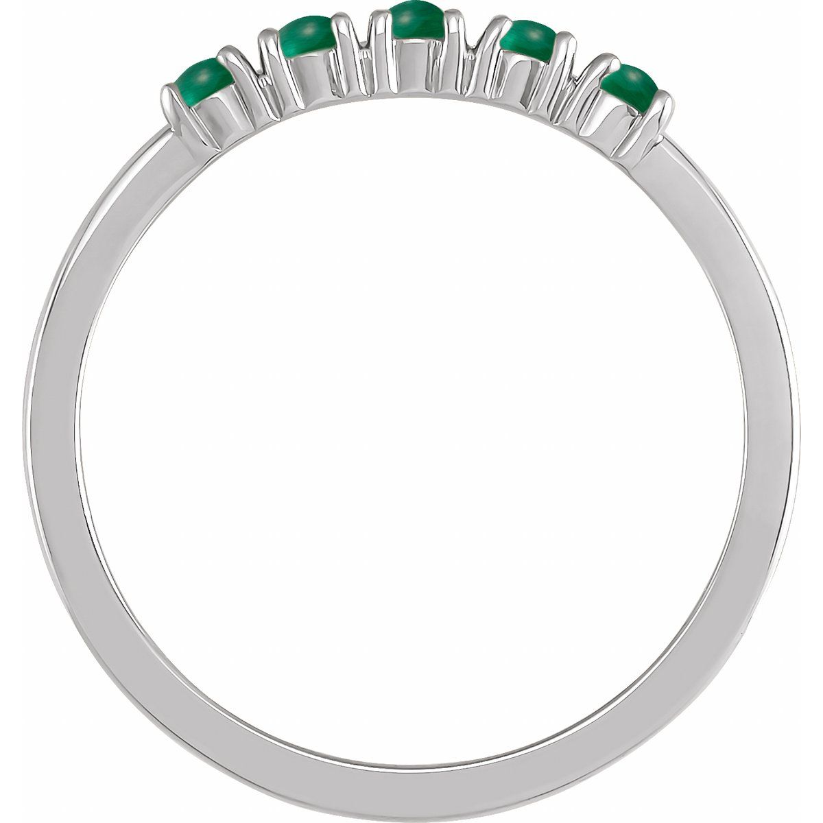 Natural Emerald Cabochon Stackable Ring in 14k white gold