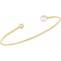 Cultured White Freshwater Pearl & .03 CT Natural Diamond Cuff Bracelet in 14k yellow gold