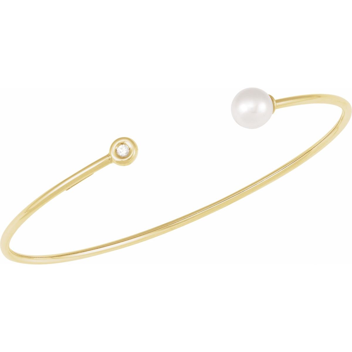 Cultured White Freshwater Pearl & .03 CT Natural Diamond Cuff Bracelet in 14k yellow gold