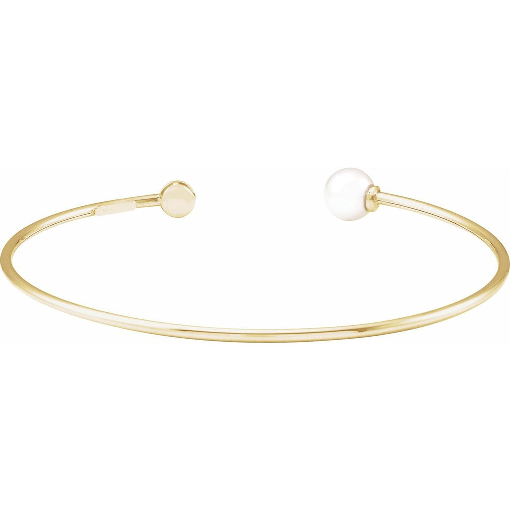 Cultured White Freshwater Pearl & .03 CT Natural Diamond Cuff Bracelet in 14k yellow gold