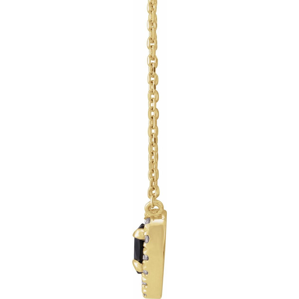 Natural London Blue Topaz & 1/8 CTW Natural Diamond French-Set Halo-Style Necklace in 14k rose gold