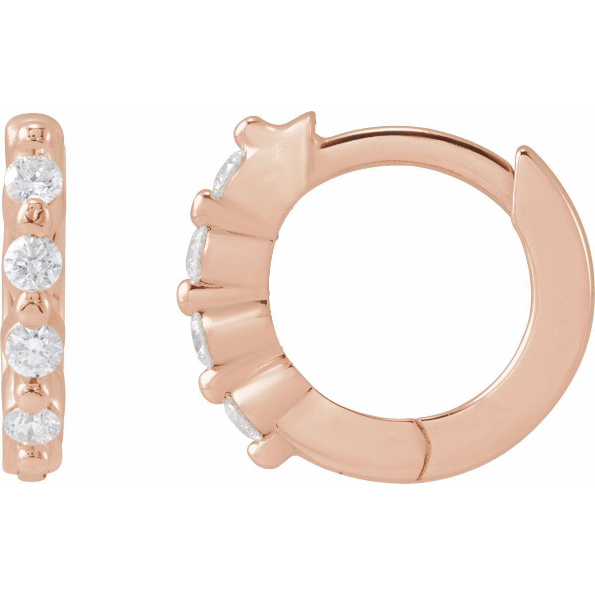 1/10 CTW Natural Diamond 10.74 mm Hinged Hoop Earrings in 14k rose gold