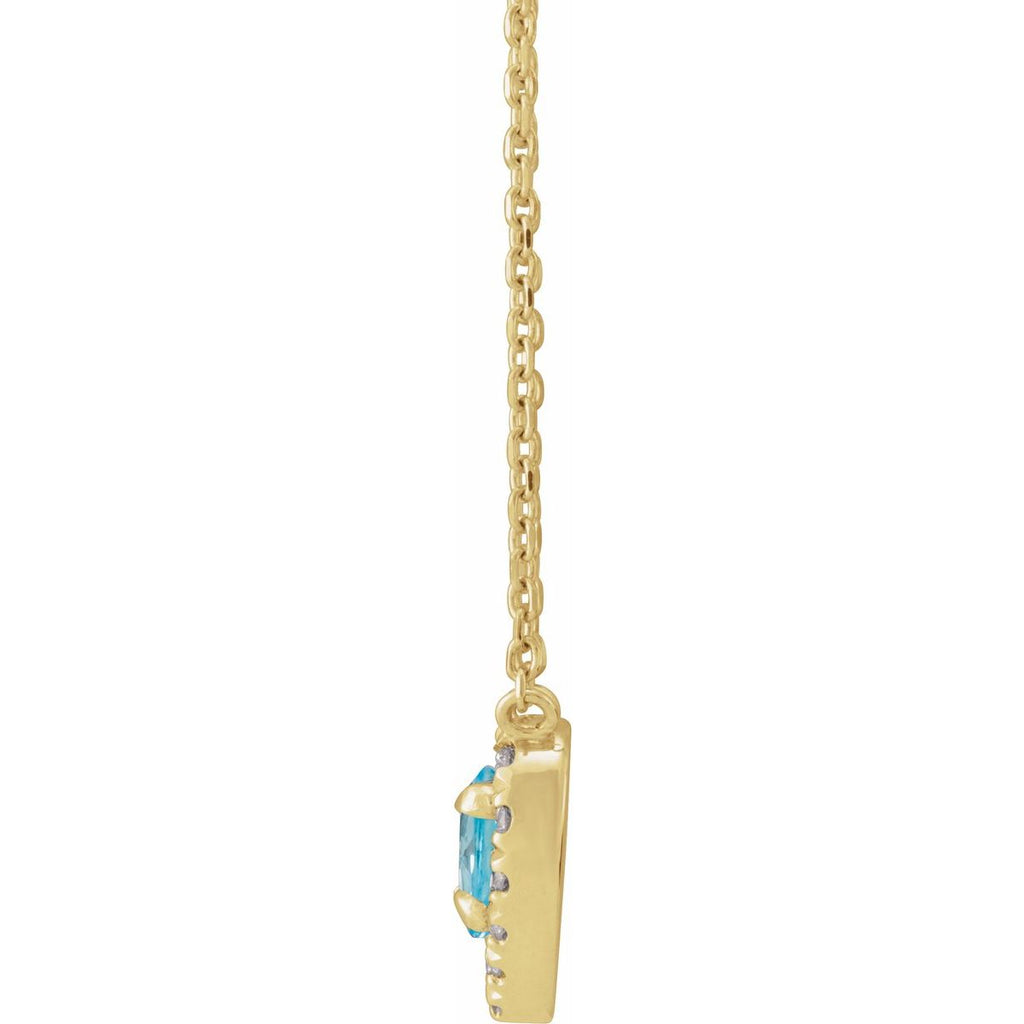 Natural London Blue Topaz & 1/8 CTW Natural Diamond French-Set Halo-Style Necklace in 14k yellow gold