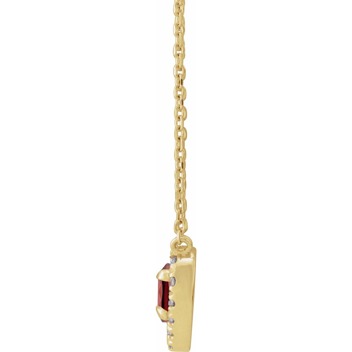 Natural Mozambique Garnet & 1/8 CTW Natural Diamond French-Set Halo-Style Necklace in 14k yellow gold