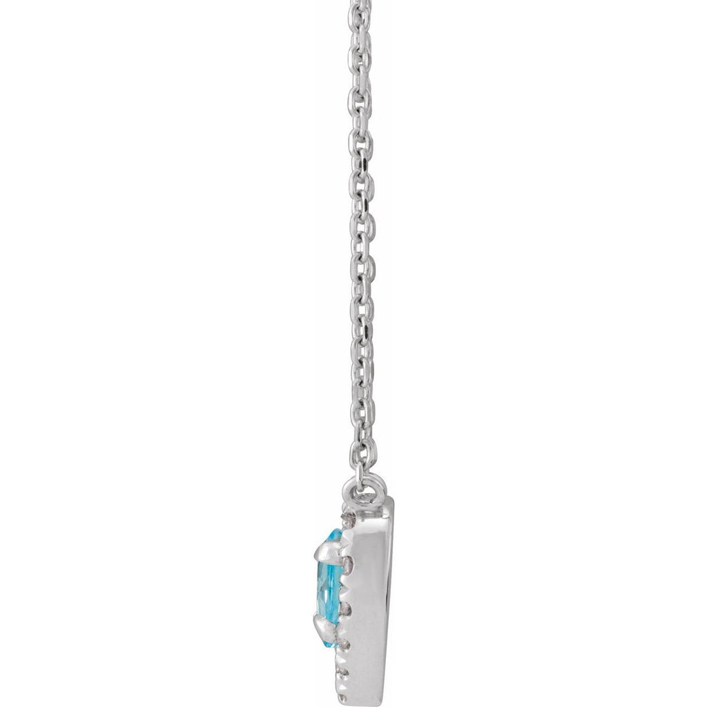 Natural London Blue Topaz & 1/8 CTW Natural Diamond French-Set Halo-Style Necklace in 14k white gold