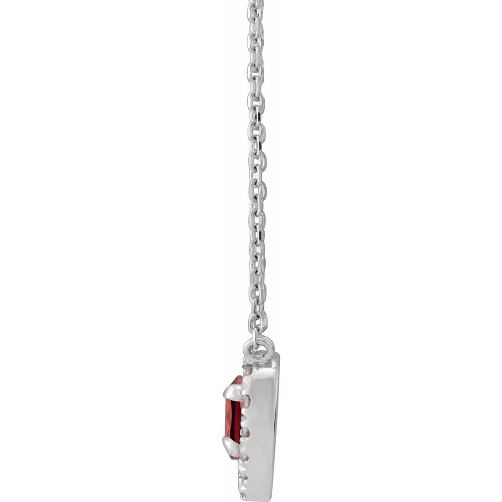 Natural Mozambique Garnet & 1/8 CTW Natural Diamond French-Set Halo-Style Necklace in 14k white gold