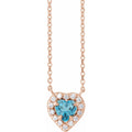 Natural London Blue Topaz & 1/8 CTW Natural Diamond French-Set Halo-Style Necklace in 14k rose gold